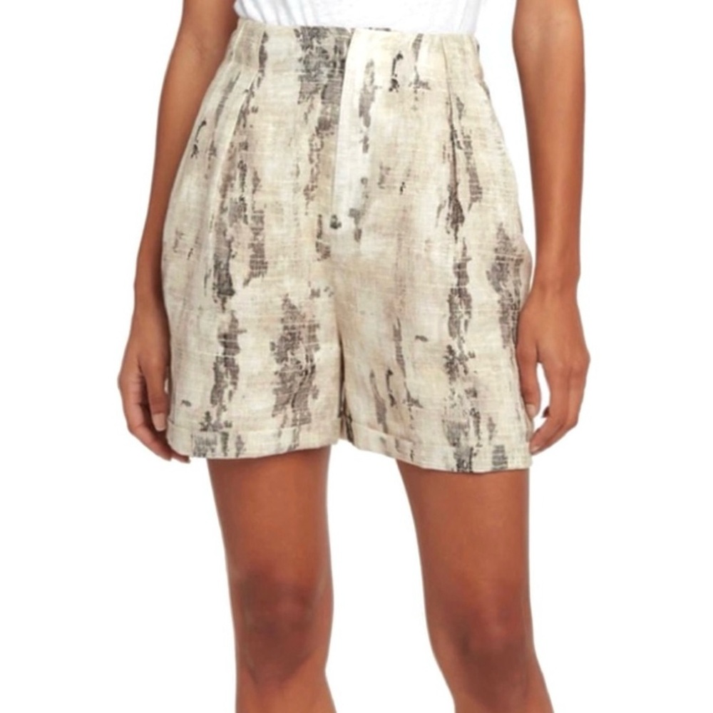 NEW EQUIPMENT PRINTED HIGH-WAISTED LINEN SHORTS